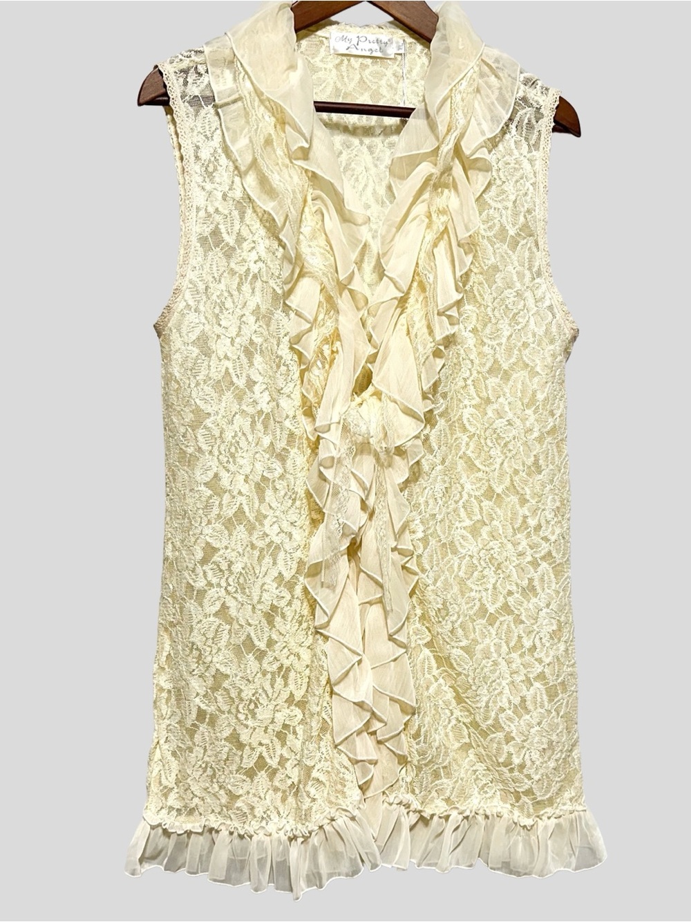 MY PRETTY ANGEL Lace Ruffle Topper Vest Coquette Poetcore Romantic XL